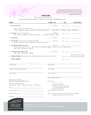 University Dining Service Order Form