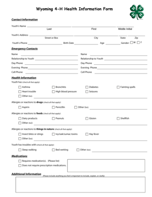 Wyoming 4-H Health Information Form