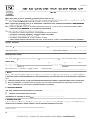 2010–2011 Federal Direct Parent PLUS Loan Request Form