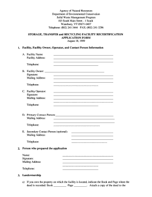 Application Form - Vermont Agency of Natural Resources - anr state vt