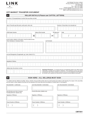 New Zealand Off Market Transfer Document