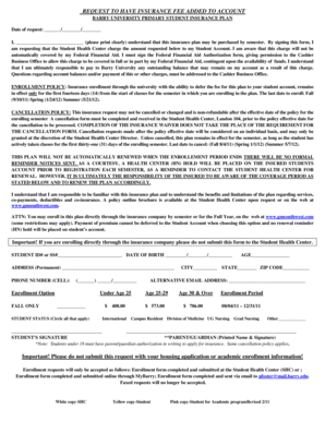 Barry University Student Insurance Enrollment Form