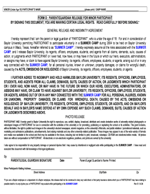 Photo release form for minors - Form d: parent/guardian release for minor ... - Baylor University - baylor