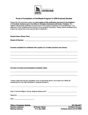 Fillable Online usm maine Proof of Completion of Certificate Program in ...