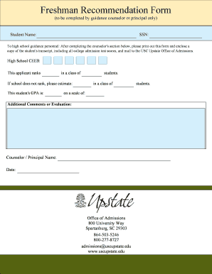 Freshman Recommendation Form