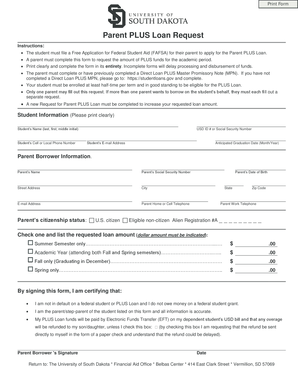 Parent PLUS Loan Request Form