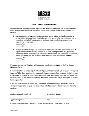 Prior Conduct Statement Form