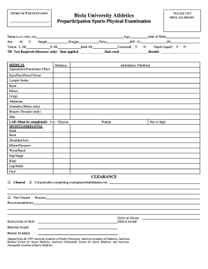 Preparticipation Sports Physical Examination Form