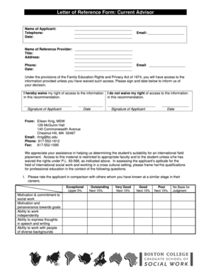 Letter of Reference Form: Current Advisor