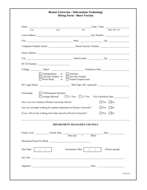Boston University Hiring Form