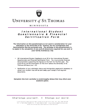 International Student Questionnaire & Financial Certification Form - stthomas