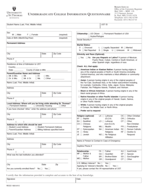 UNDERGRADUATE COLLEGE INFORMATION QUESTIONNAIRE