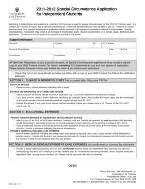 2011-2012 Special Circumstance Application for Independent Students