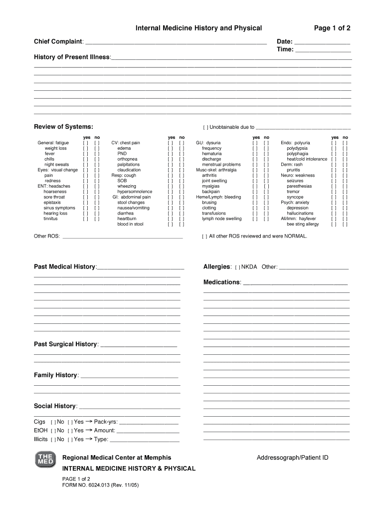 H P Template - Fill Online, Printable, Fillable, Blank  pdfFiller In History And Physical Template Word