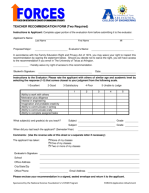 Teacher Recommendation Form