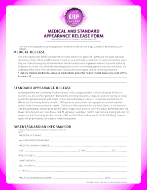 Standard release form template - Medical and standard appearance release form medical ... - CalArts