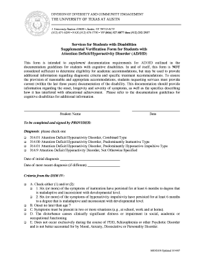 Supplemental Verification Form for AD/HD