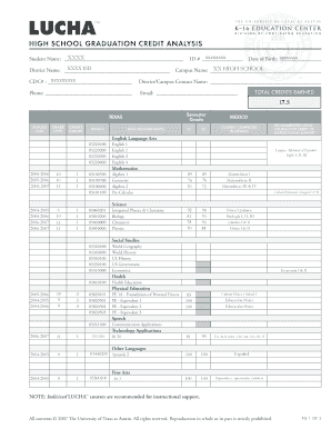 Texas High School Graduation Credit Analysis Form