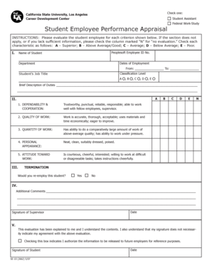 California State University Student Employee Performance Appraisal
