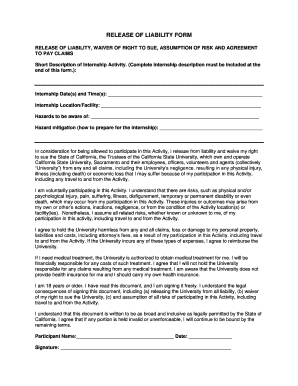 California Release of Liability Form