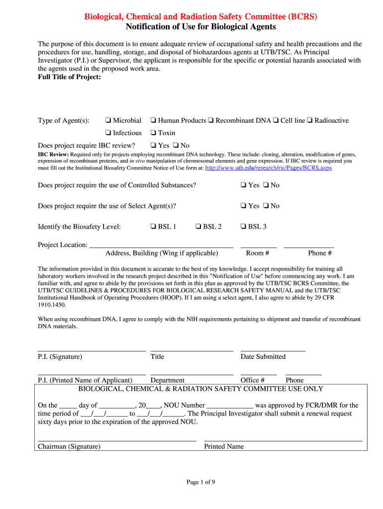 Biological, Chemical and Radiation Safety Committee (BCRS) Preview on Page 1