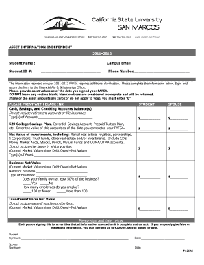 2011-2012 Asset Information Form