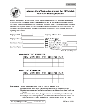 monday thru friday hourly calendar form