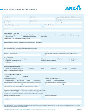 ANZ Asset Finance Quote Request Form