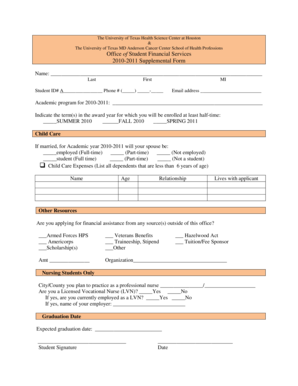 University of Texas 2010-2011 Supplemental Form