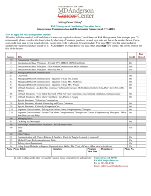 Risk Management Continuing Education Form
