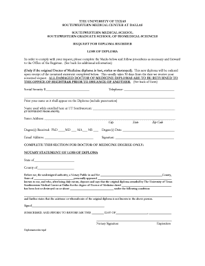 ut southwestern diploma reorder form