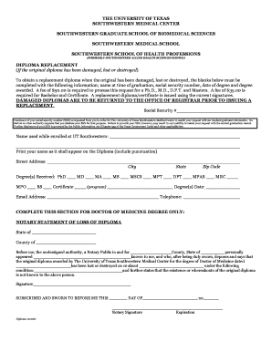 ut southwestern diploma form