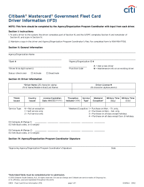 Citibank Mastercard Government Fleet Card Driver Information Form