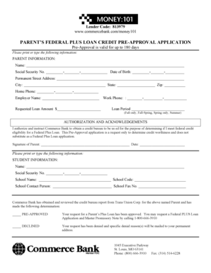 Parent’s Federal Plus Loan Credit Pre-Approval Application