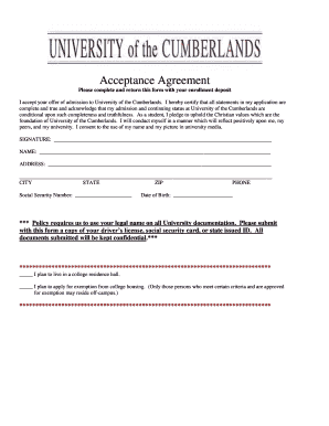 University Acceptance Agreement