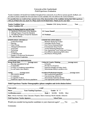 Field Experience Evaluation Form