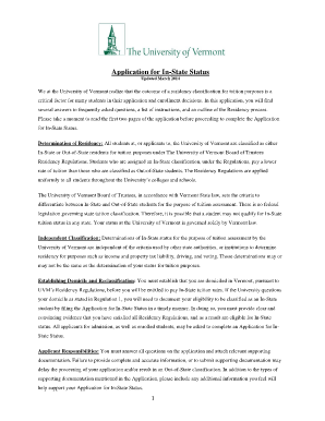 University of Vermont In-State Status Application