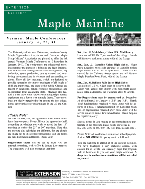 Vermont Maple Conferences Registration Form