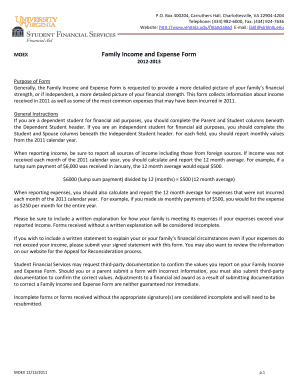 Family Income and Expense Form