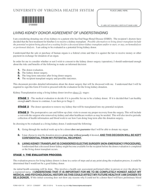 Living Kidney Donor Agreement of Understanding