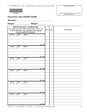 University of Virginia Health System LIP's Order Form