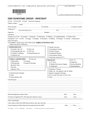 University of Virginia Health System EMR Downtime Order Form