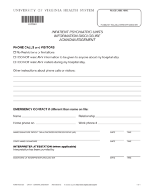 University of Virginia Health System Information Disclosure Acknowledgment