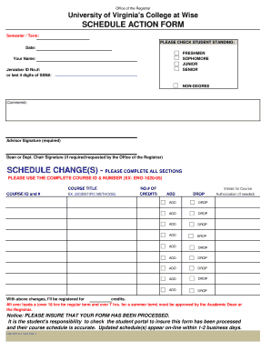 University of Virginia Schedule Action Form