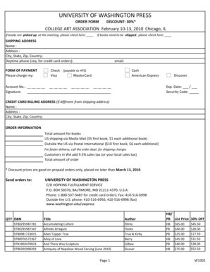 University of Washington Press Order Form