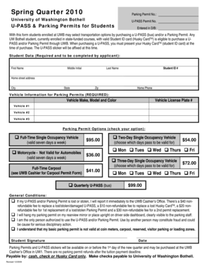 University of Washington Bothell Parking Permit Application