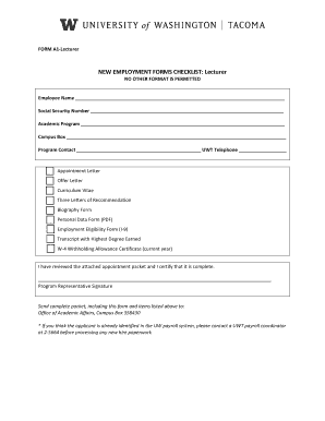 Recommendation letter for employee - New Employment Forms Checklist: Lecturer/Part-time Faculty