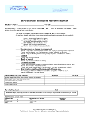 2007-2008 Income Reduction Request Form