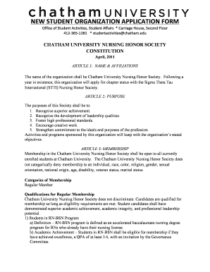 Fillable Online chatham New student organization application form ...