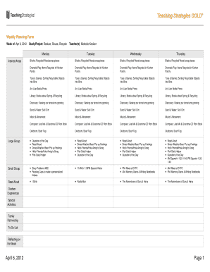 Teaching Strategies GOLD: Weekly Planning Form - uwec